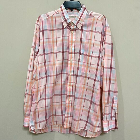 Burberry London Pastel Plaid Shirt Sz L Button Front Pink Spring Long Sleeve - Picture 1 of 5